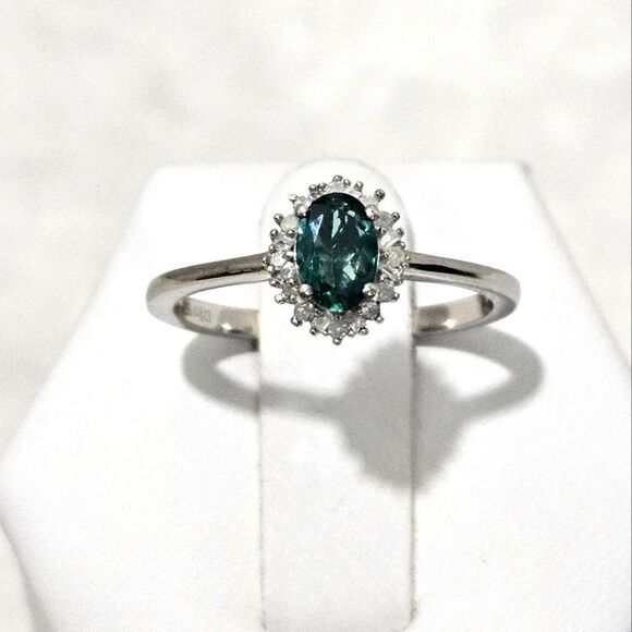 💎Diamond and Ocean Apatite ring in Sterling Silver. - Picture 1 of 4